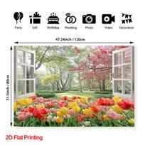 2D Spring Tulip Forest Wall Art Sticker Window View Home Background Cloth 47.2x31.5inch/120*80cm