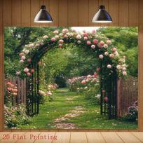 2D Lush Rose Garden Arch Backdrop Spring Outdoor Style Photo Background 47.2x31.5inch/120*80cm