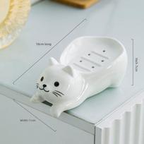 Cute Cat-shaped Soap Box, Ceramic Soap Box, Hand Washing Station Storage Item, Home Bathroom Shelf Accessory Little kitten soap box