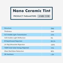 100% UV proof nano ceramic solar tint 15%VLT High Heat-Rejection Car Side Window Solar Film Privacy Protection Dark Black color