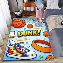 Basketball Themed Rug with Sneakers, Hoop, and Cartoon  DUNK!  Design Suitable for use as an anti-slip for living room bedroom sofas 40x60cm( 15x23in )
