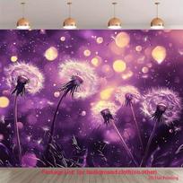 2D Purple Dandelion Flower Backdrop Sparkling Bokeh Light Photography Background 47.2x31.5inch/120*80cm