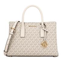 MICHAEL KORS RUTHIE Logotipo Parašo Dengto Drobės Rankinė Maža Moteriška Vanilės Kremas ruda