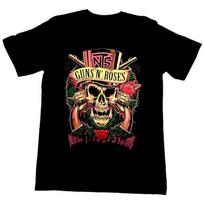 Guns N' Roses Themed Black Short-Sleeve T-Shirt Featuring Skull Top Hat & Revolver Graphic For Rock Music Fans S įvairiaspalvis