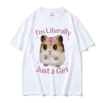 Im Literally Just A Girl Cute Sad Hamster Funny Meme T Shirts Unisex Womens Casual Fashion Oversized Tshirt Cute Clothing S