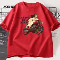 Christ on A Motor Bike T Shirt Funny Religious Lord Jesus Church Group Easter Tshirt Unisex Women Cotton Short Sleeve Tshirt S