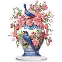 Acrylic Bird Flower Vase Table Top Diamond Painting Ornament Kits 5D DIY Diamond Art Tabletop Decorations for Home Office Decor