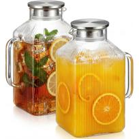 2-Pack 1 Gallon Glass Pitcher with Lid & Spout, Borosilicate Carafe for Hot/Cold Drinks, Large Iced Tea Water Jug with Handle, Fridge Safe 2-Pack skaidri
