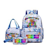 Sprunki Rhythm Box Cartoon Elementary School Bag Children'S Backpack Backpack Lunch Bag Pencil Case Three-piece set