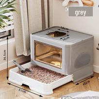 Visiškai uždara didelė kačių kraiko dėžė su stalčiumi, apsauga nuo purslų, sulankstoma, yra plaukų grandiklis. Fully Enclosed Cat Litter Box pilka spalva