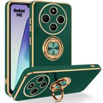 Case for Xiaomi Redmi 14C - Shockproof Silicone with 360° Rotating Ring - Midnight Green