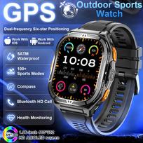 2026 Naujas įmontuotas GPS išmanusis laikrodis Kompasas Altimetras Navigacijos sekiklis 50M atsparus vandeniui 170+ sporto režimų Bluetooth skambučiai AMOLED HD išmanusis laikrodis juoda