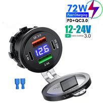 PD30W & QC3.0 Quick Phone Charger Socket Dual USB Ports Waterproof with Digital Voltage Display For Huawei IPhone Samsung 72W