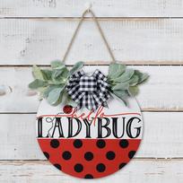 Stylish Ladybug Door Hanger With Beautiful Black White Gray Bow Perfect For Spring Welcome Ladybug Red
