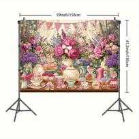 2D Vintage Teapot & Cupcake Backdrop, Garden Tea Party Decoration 47.2x31.5inch/120*80cm