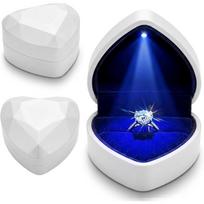 LED Ring Box Heart Shape, Auto Light Jewelry Gift Box for Engagement Proposal Wedding - White Velvet Interior, Creative Diamond Luxury Storage Display balta