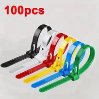 100 Reusable Cable Ties, Cable Lock Loop Nylon Ties Removable Recyclable Mixed Colours Black White Colored plastic clip fastener (as the picture,4x150mm)