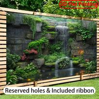 2D Lush Waterfall Garden Backdrop Stone Wall, Pond and Tropical Greenery Background 47.2x31.5inch/120*80cm