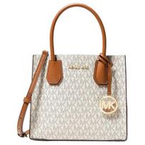 MICHAEL KORS rankinė Klasikinė retro senų gėlių rašto komuterinė raidžių, dirbtinė oda, akordeono tipo krepšys, rankinė, peties krepšys, vidutinio dydžio, moteriška balta