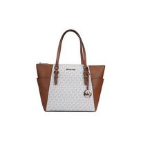 MICHAEL KORS peties rankinė Charlotte presbiopiniam keliautojui užtrauktukas PVC oda Tote Tote pirkinių rankena reguliari moteriška vanilės spalvos derinys ruda