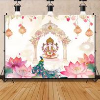 2D Watercolor Indian Ganesha Backdrop for Religious Ceremony Party Photo Booth 47.2x31.5inch/120*80cm