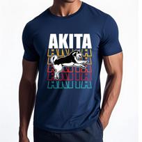Unisex Tshirt Breathable For Men Crew Neck Tshirt Black Akita Dog Graphic With Colorful Text Layers Hiphop For Man Top Tees S įvairiaspalvis