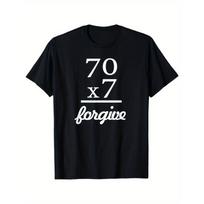 European Sizes Christian Men's Jesus 70x7 Forgive Math Equation T-Shirt - Black with White Print Casual Tee S įvairiaspalvis