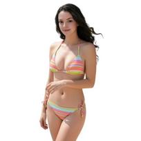 Women's Striped Triangle Top & Thong Set Sexy Halter Bikini Set String Swimwear Two Piece Swimsuits Cheeky Bathing Suit for Pool Beach S įvairiaspalvis