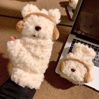 Acrylic Fibers Cartoon Bear Gloves Flip-top Anti-cold Mittens Winter Plush Gloves  Students smėlis