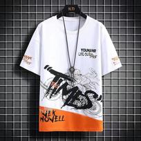 Men's Trend Letter Print Tops Tees Summer Short Sleeve O-neck Plus Size Contrast Loose T Shirts Fashion Casual Clothing S