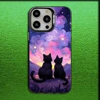 Starry Sky Van Gogh Black Cat Phone Case For iPhone 16,15,14,13,12,11,Mini,Pro,MAX Gray Matte Silicone Black Cover iPhone13mini