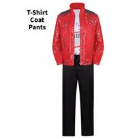 Michael Jackson Sceninio Kostiumo Rinkinys Su Raudona PU Oda Cosplay ir Pasirodymams M