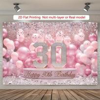 2D Elegant 30th Birthday Backdrop, Pink Balloon & Diamond Party Background 47.2x31.5inch/120*80cm