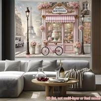 2D Romantic Parisian Backdrop, Pink Flower Shop Wall Decor for Birthday Celebration 47.2x31.5inch/120*80cm