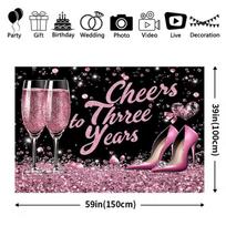 2D Cheers to Three Years Backdrop for 3rd Birthday & Anniversary Photos 47.2x31.5inch/120*80cm