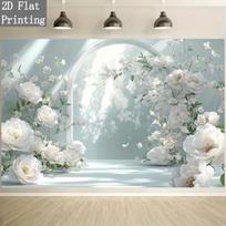 2D Serene White Flower Arch Backdrop Soft Mint Green Photography Background 47.2x31.5inch/120*80cm