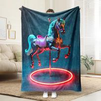Luxurious Heavyweight Carousel Horse Blanket - Soft & Breathable  Polyester Fleece, All-Season Lightweight Throw with 130x150cm51x59in