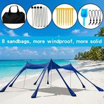 Windproof Beach Tent UPF50+ Sunshade With 8 Sandbags & 4 Aluminum Poles Portable Canopy Awning For Large Family Outdoor Camping 10 x 10 FT