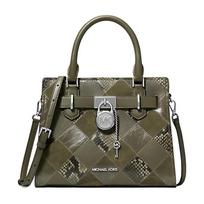 MICHAEL KORS Hamilton Silver Hardware Polyurethane Blend Shoulder Tote Small Women's Olive Green sidabras