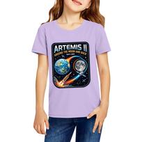 Kids Casual Short Sleeve T-Shirt Artemis II Around The Moon And Back Graphic Print Cotton Top for Boys and Girls 110 violetinė