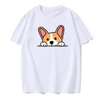 Cute Dog Corgi Print Summer Short Sleeves Casual Daily Versatile Women's Top Comfortable T-shirt Graphic Tees S balta