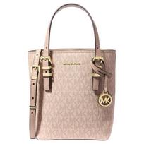 MICHAEL KORS Quinn Signature Logo Kibiro formos rankinė Padengtas drobės Pečių Tote Mini Moteriška Rožinė rožinė