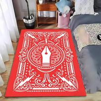 Red and White Mandala-Inspired Carpet with Pen Nib and Lightning Design Suitable for use as an anti-slip for living room bedroom sofas 40x60cm( 15x23in )