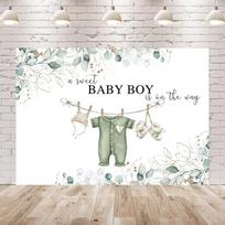 2D Flat Boho Greenery Baby Boy Shower Backdrop for Gender Neutral and Rustic Themed Parties 47.2x31.5inch/120*80cm