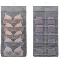 Non Woven Hanging Underwear Storage Organizer Double Sided for Bras Socks Panties Wall Mount Mesh Bag 30x20x2cm Smoke Gray