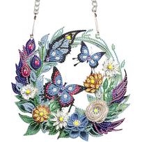 2D/Flat DIY Diamond Art Painting Kits Hanging Pendant Flower Wreath Crystal Diamond Art Ornament for Home Window Door Decor Gift