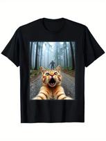 Funny Cat Selfie Sasquatch Crew Neck Graphic Unisex Shirt S įvairiaspalvis