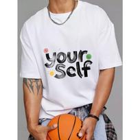 Crew Neck T Shirt White Yourself with Smiley Faces and Sun Print Casual Wear for Everyday Use S įvairiaspalvis