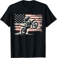 Dirt Bike American Flag Motocross Biker Vintage USA T-Shirt Mens Womens Tees Top, Small, Black XL