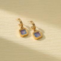 GEMCHIC Women's Geometric Square Shaker Earrings with Glitter, 18K Gold Plated Stainless Steel Hoop Drop Jewelry